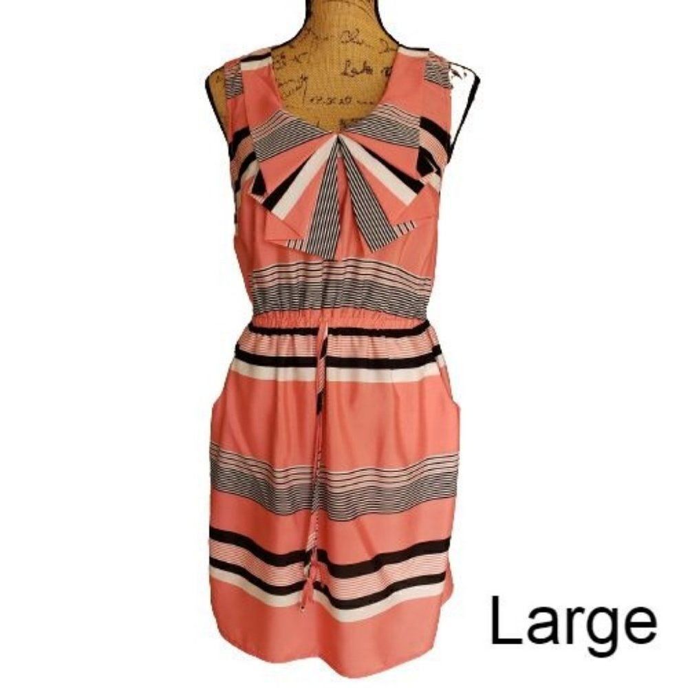 Women's Dress Sleeveless Striped Casual Shift Dress with Pockets Large NWOT